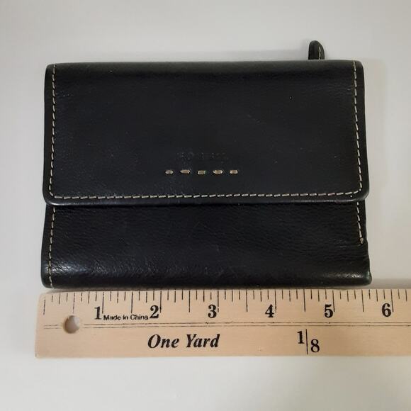 Fossil Trifold Wallet Black Genuine Leather Fold Over Travel Wallet Card Case - Picture 8 of 9